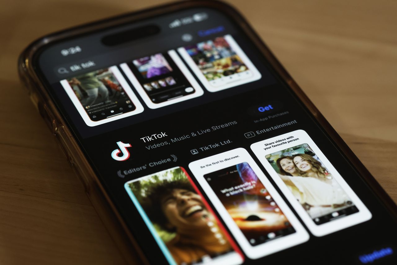 In this photo illustration, the TikTok app is seen in the app store on a phone on March 13 in New York City.