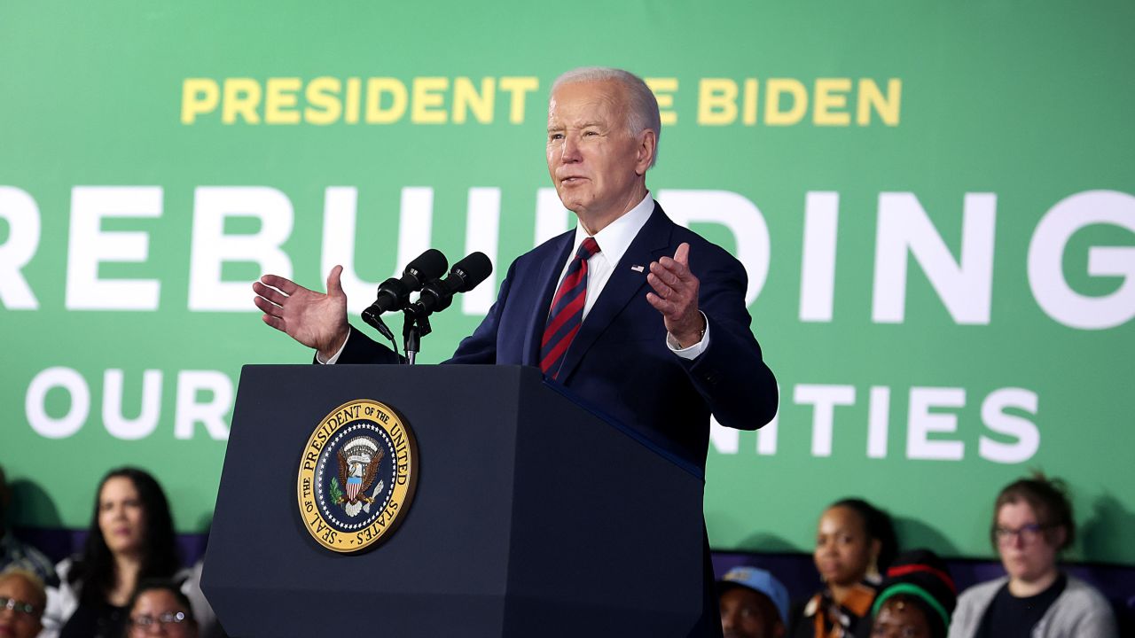 President Joe Biden speaks to guests at an event in Milwaukee on March 13, 2024.