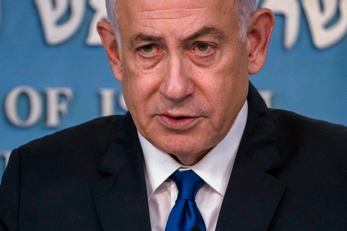 Israeli Prime Minister Benjamin Netanyahu speaks at a press conference in Jerusalem, March 17, 2024.