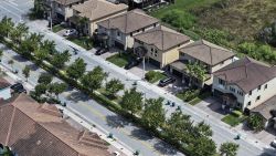 In an aerial view, homes sit on lots in a residential neighborhood on March 15, 2024, in Miami, Florida.