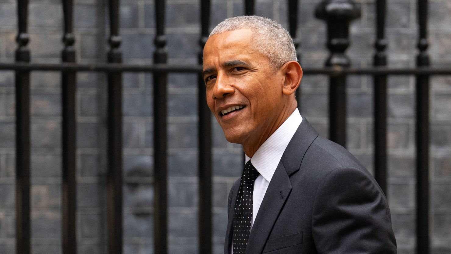 Former President Barack Obama arrives at Downing Street to meet UK Prime Minister Rishi Sunak on March 18, 2024, in London.