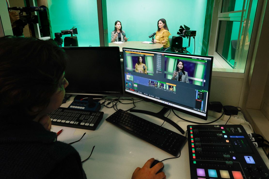 Begum TV broadcasts programs to Afghan girls and women from its studio in Paris, France.