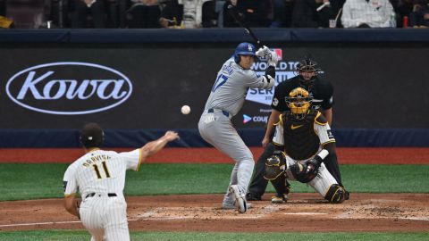 San Diego Padres' pitcher Yu Darvish pitches to Los Angeles Dodgers' Shohei Ohtani during the third inning of the 2024 MLB Seoul Series baseball game between Los Angeles Dodgers and San Diego Padres at the Gocheok Sky Dome in Seoul on March 20. 
