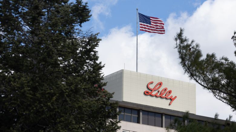 INDIANAPOLIS, INDIANA - MARCH 17: A flag flies above the headquarters campus of Eli Lilly and Company on March 17, 2024 in Indianapolis, Indiana. Lilly, a pharmaceutical company, employs more than 12.000 people in Indianapolis and more than 42,000 worldwide. (Photo by Scott Olson/Getty Images)