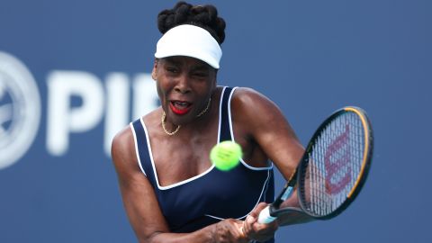 Venus Williams during her singles match against Diana Shnaider of Russia at the Miami Open on March 19, 2024.