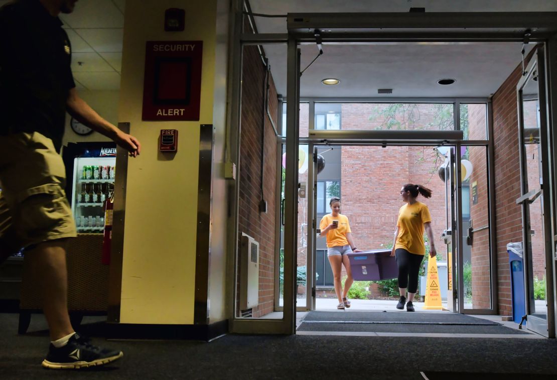 Upper class students help to carry the belongings of new students during move-in day at The College of Saint Rose on August 21, 2019, in Albany, New York.
