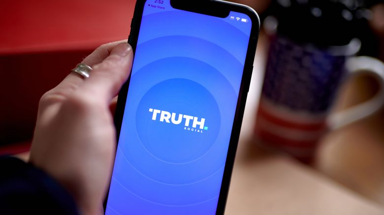 The Truth Social app on a smartphone arranged in New York, US, on Friday, March 22, 2024.