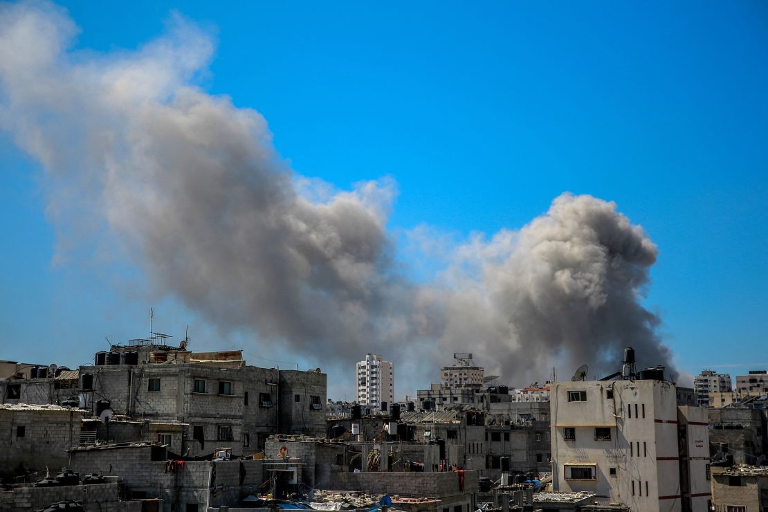 Smoke billowing after Israeli bombardment in the vicinity of the Al-Shifa hospital on Saturday.