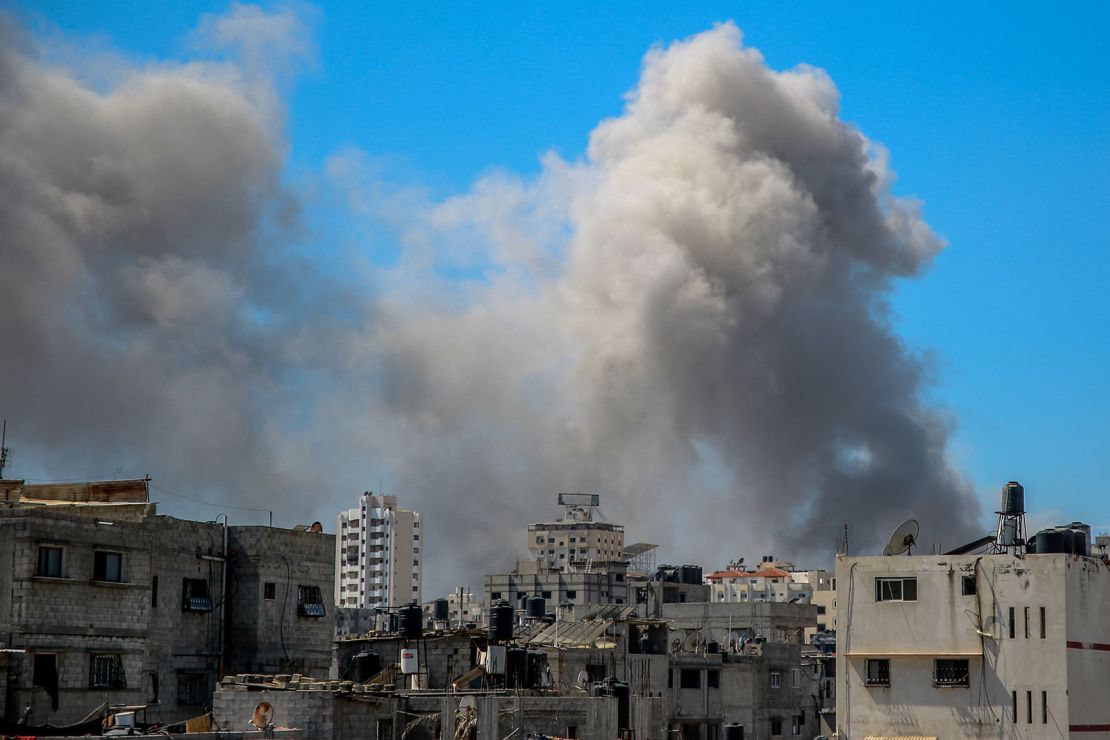 Smoke billows after Israeli bombardment near Al-Shifa hospital in Gaza City on March 23, 2024.
