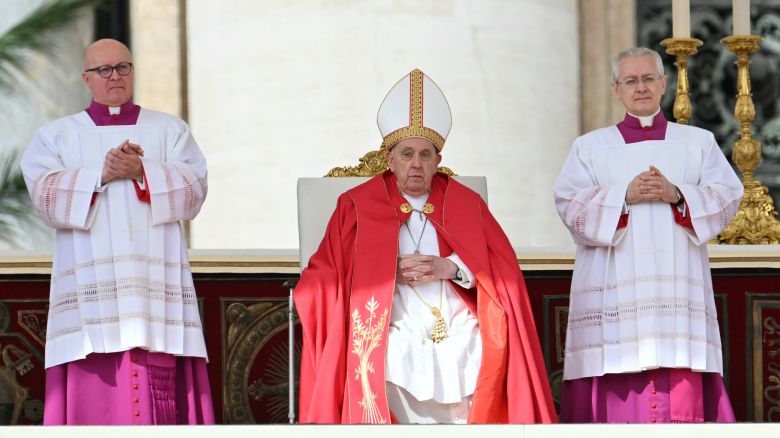 Pope Francis presides the Palm Sunday mass at St Peter's square in the Vatican on March 24..