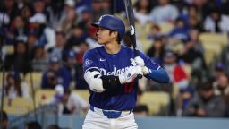 Los Angeles, CA - March 25: Shohei Ohtani bats during the Los Angeles Dodgers vs. Los Angeles Angels spring training game at Dodger Stadium on Monday, March 25, 2024 in Los Angeles, CA. (Jason Armond / Los Angeles Times via Getty Images)