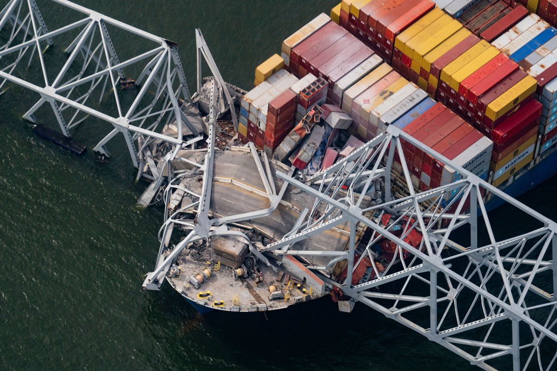 The Dali container vessel after striking the Francis Scott Key Bridge.
