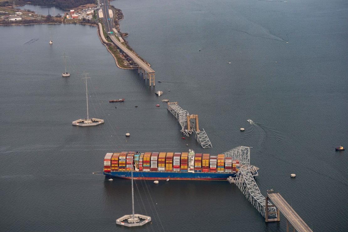The Dali container vessel after striking the Francis Scott Key Bridge on Tuesday, March 26, 2024.