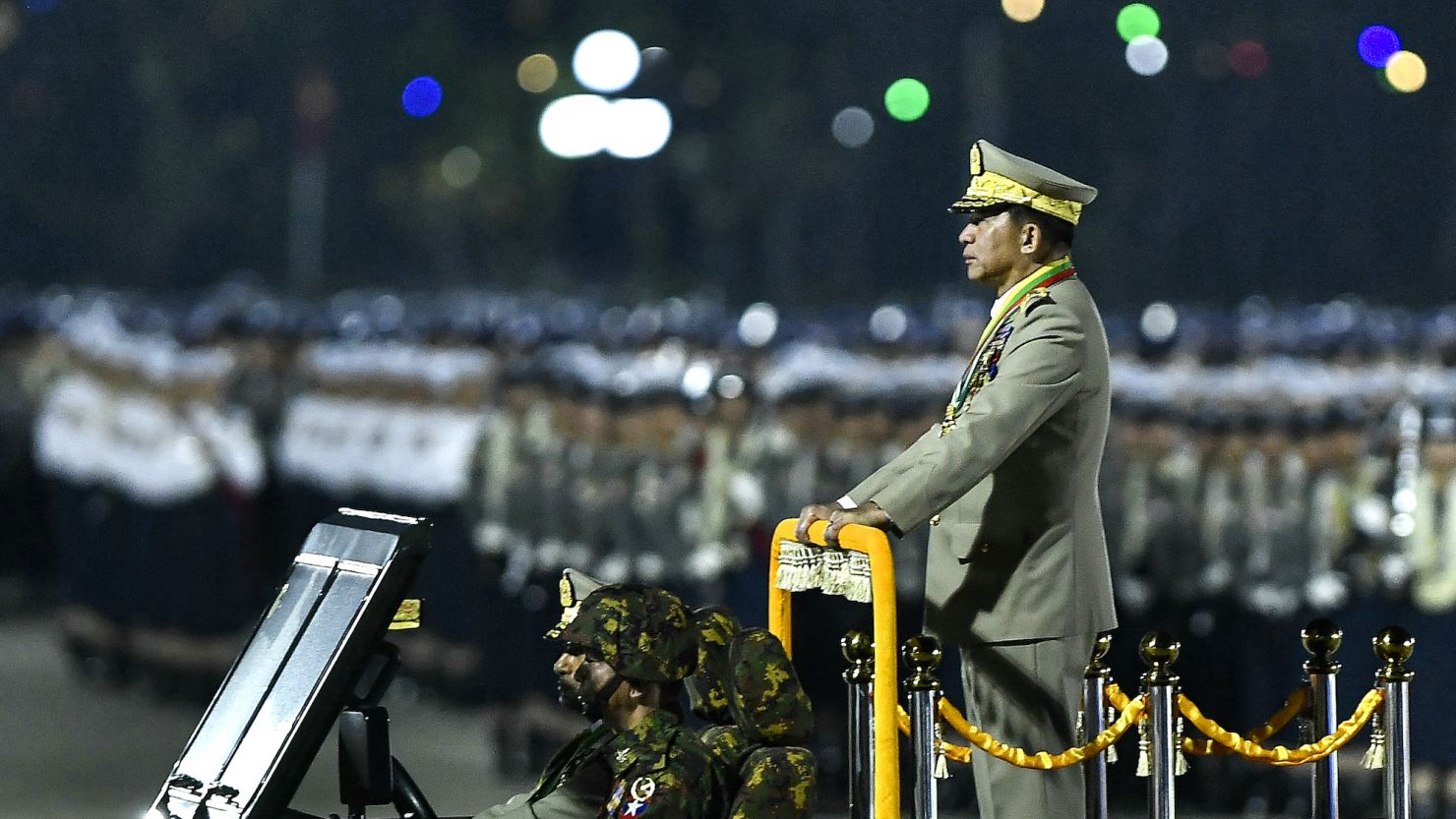 Myanmar junta chief Min Aung Hlaing during a ceremony to mark the country's Armed Forces Day in Naypyidaw on March 27, 2024.