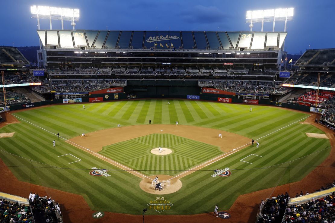 OAKLAND, CA - MARCH 28: A general view of RingCentral Coliseum during the game between the Cleveland Guardians and the Oakland Athletics on Thursday, March 28, 2024 in Oakland, California. (Photo by Lachlan Cunningham/MLB Photos via Getty Images)