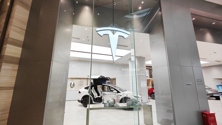 Models of the new energy vehicle series are being displayed at a Tesla store in Shanghai, China, on March 26, 2024.