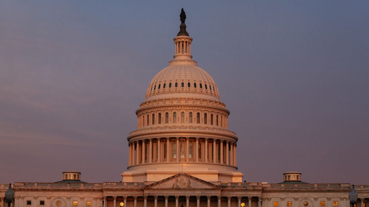 Sunrise paints the United States Capitol pink, Washington, DC, March 26, 2024.