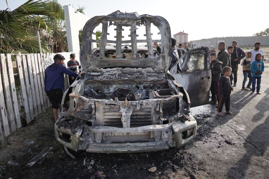 The first vehicle, which appeared to have suffered extensive fire damage, was geolocated on Al Rashid street just outside Deir al Balah.