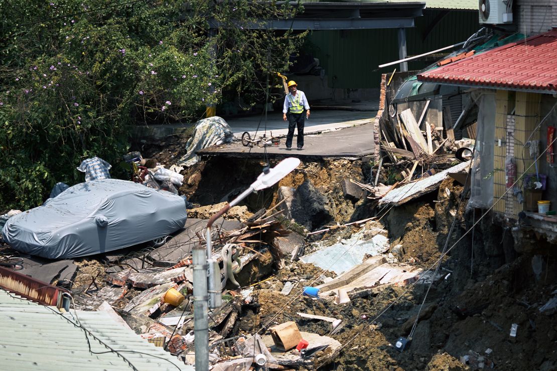 Damaged homes in New Taipei City, Taiwan after the powerful quake struck on April 3, 2024.
