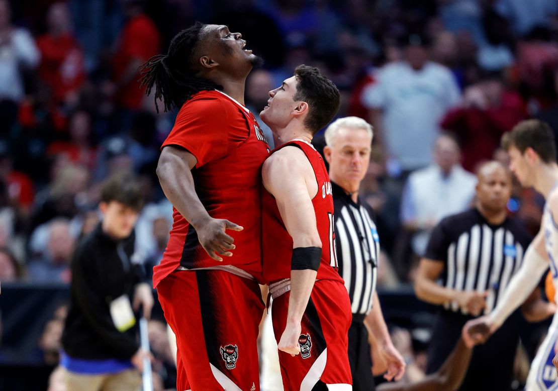 Burns (left) has been the breakout star of this year's men's March Madness.