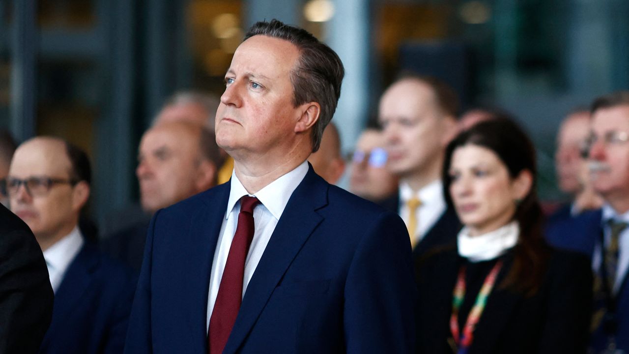 Britain's Secretary for Foreign Affairs David Cameron listen on during speeches marking the alliance's 75th anniversary at the NATO Headquarters in Brussels on April 4, 2024. The NATO military alliance on April 4, 2024, marks the 75th anniversary of the signing of its founding treaty in Washington. (Photo by KENZO TRIBOUILLARD / AFP) (Photo by KENZO TRIBOUILLARD/AFP via Getty Images)