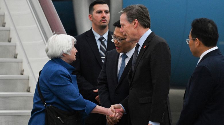Janet Yellen (left) arrived in Guangzhou on Thursday.