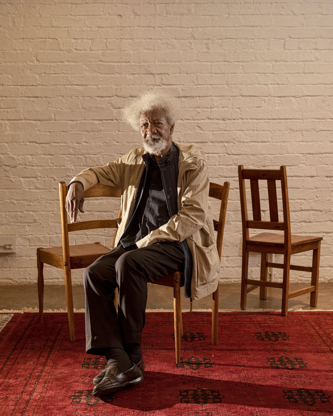 Nigerian playwright, novelist and Nobel Prize in Literature winner Wole Soyinka poses for a portrait in Johannesburg on April 4, 2024.