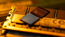 Samsung Electronics Co. 12-layer HBM3Es, top, and other DDR modules arranged in Seoul, South Korea, on Thursday, April 4, 2024.