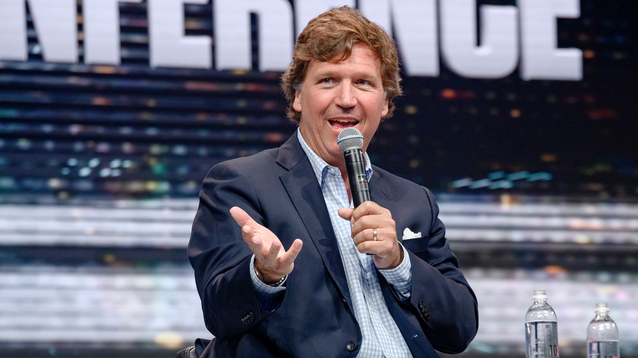 HOLLYWOOD, FLORIDA - APRIL 02: Tucker Carlson speaks during the 10X Growth Conference 2024 at The Diplomat Beach Resort on April 02, 2024 in Hollywood, Florida. (Photo by Ivan Apfel/Getty Images)