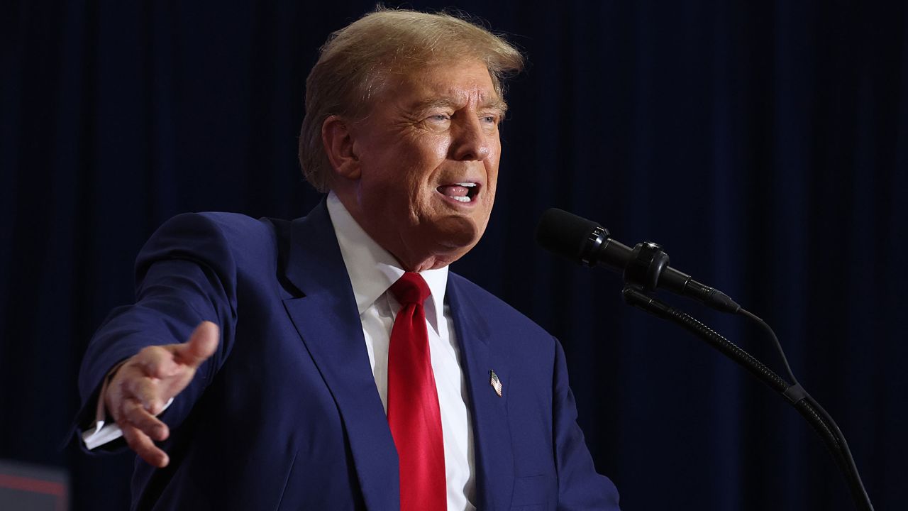 Former President Donald Trump speaks to guests at a rally on April 2, 2024, in Green Bay, Wisconsin.