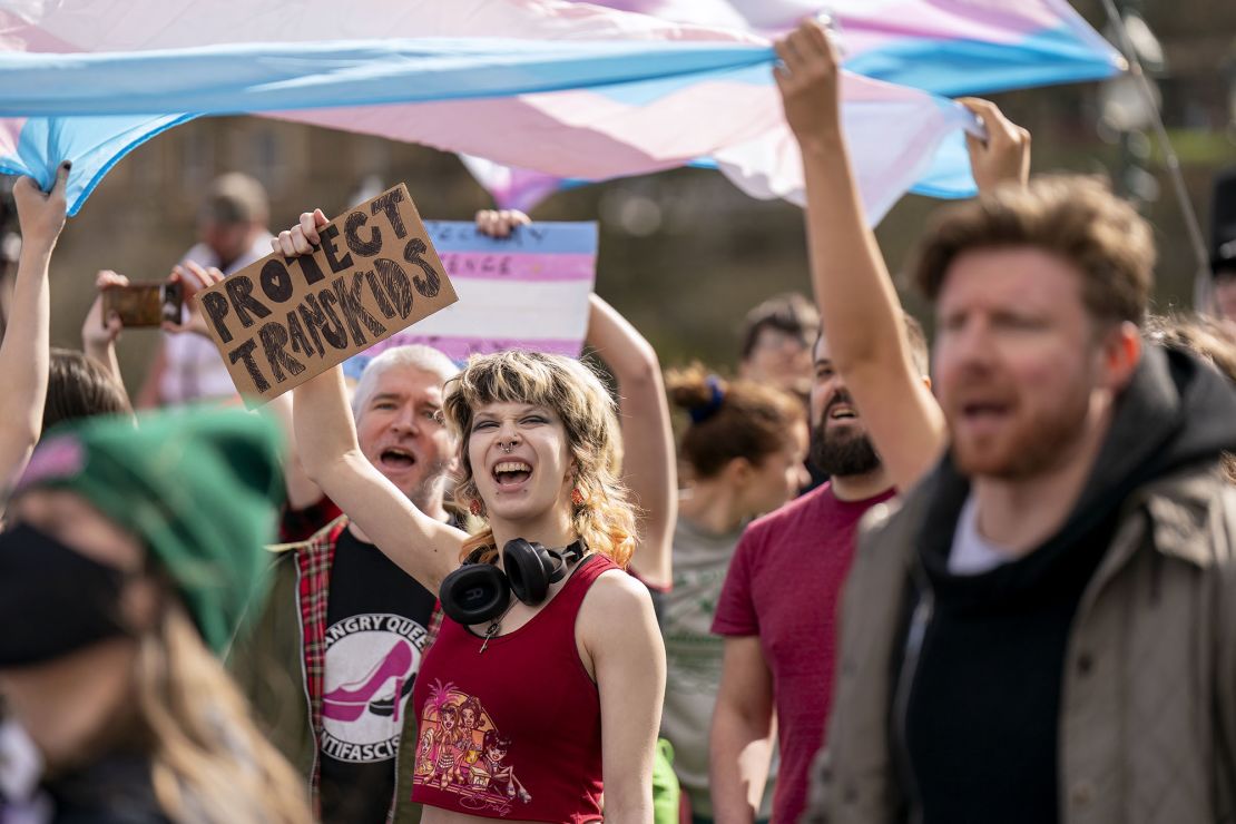 Transgender rights counter-protesters traded shouts with those participating in the Let Women Speak rally.