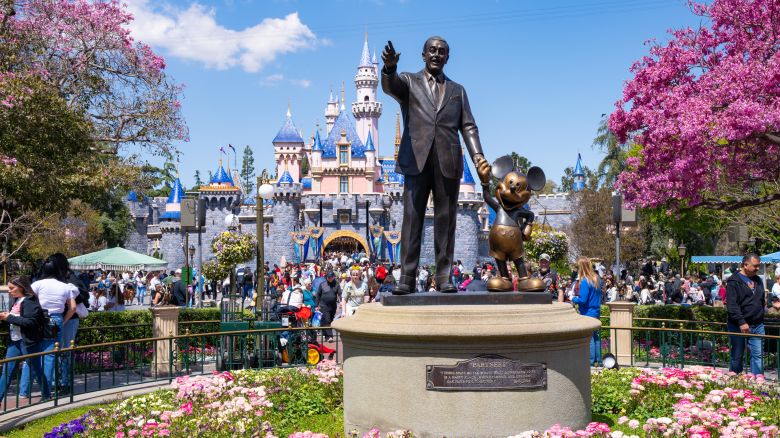 General views of the Walt Disney 'Partners' statue at Disneyland on April 06, 2024 in Anaheim, California.