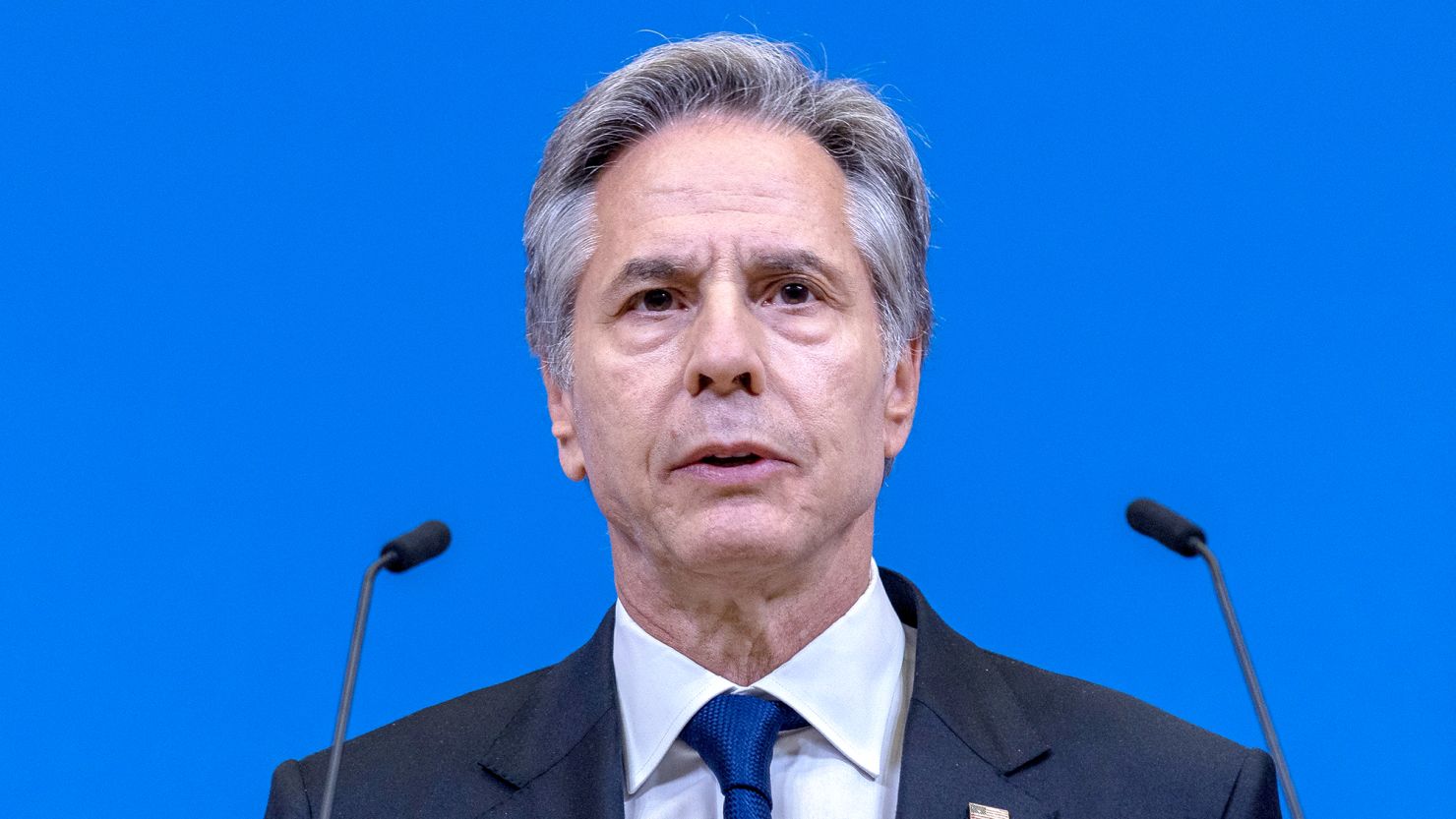 Secretary of State Antony Blinken holds a news conference at the NATO headquarters on April 4, 2024 in Brussels, Belgium.