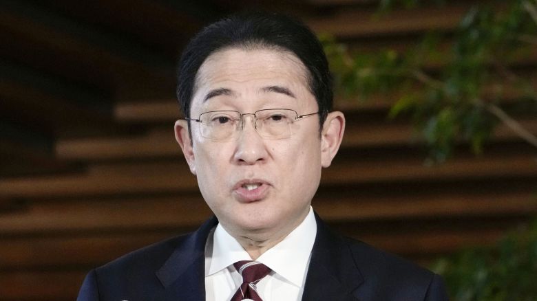 Japanese Prime Minister Fumio Kishida meets the press at the premier's office in Tokyo on April 8, 2024, before his trip to the United States as a state guest. (Photo by Kyodo News via Getty Images)