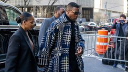 NEW YORK, NEW YORK - APRIL 8: Actor Jonathan Majors arrives with girlfriend Meagan Good for sentencing in his domestic abuse case at Manhattan Criminal Court on April 8, 2024 in New York City. Majors is set to be sentenced after being found guilty for assaulting his former girlfriend, Grace Jabbari after attacking her in the backseat of a chauffeured car. (Photo by David Dee Delgado/Getty Images)