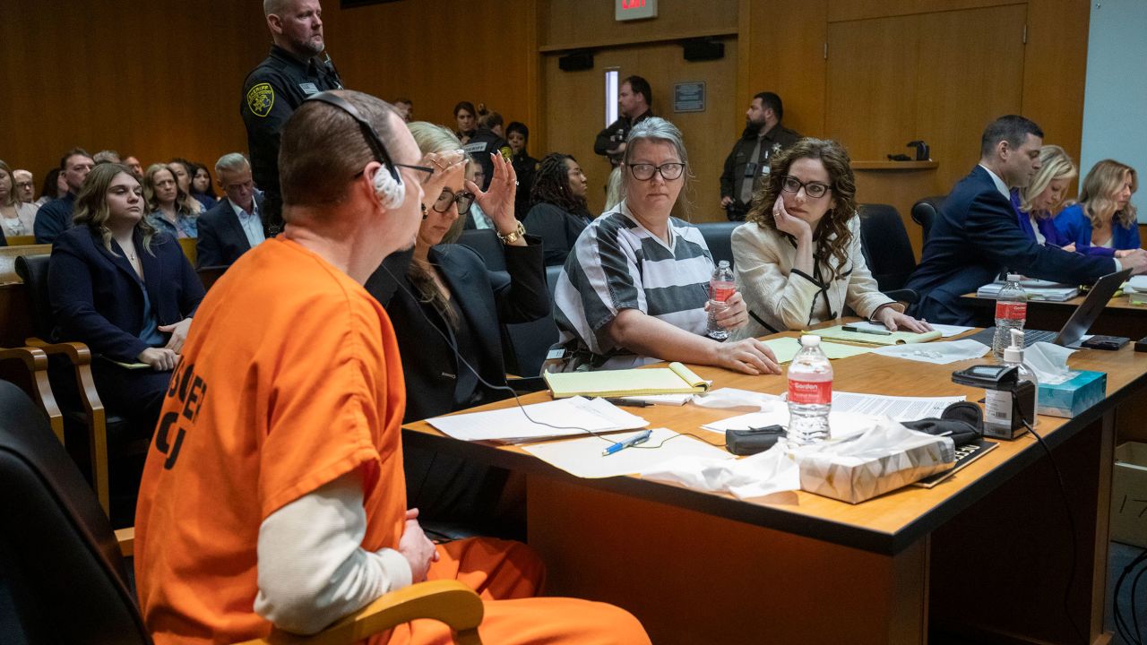 PONTIAC, MICHIGAN - APRIL 9: (left to right) James Crumbley, his attorney Mariell Lehman, Jennifer Crumbley, and her attorney Shannon Smith, sit in court for sentencing on four counts of involuntary manslaughter for the deaths of four Oxford High School students who were shot and killed by the Crumbley parents' son, on April 9, 2024 at Oakland County Circuit Court in Pontiac, Michigan. Crumbley and his wife Jennifer Crumbley were the first parents in U.S. history to be criminally tried and convicted for a mass school shooting that was committed by their child. (Photo by Bill Pugliano/Getty Images)