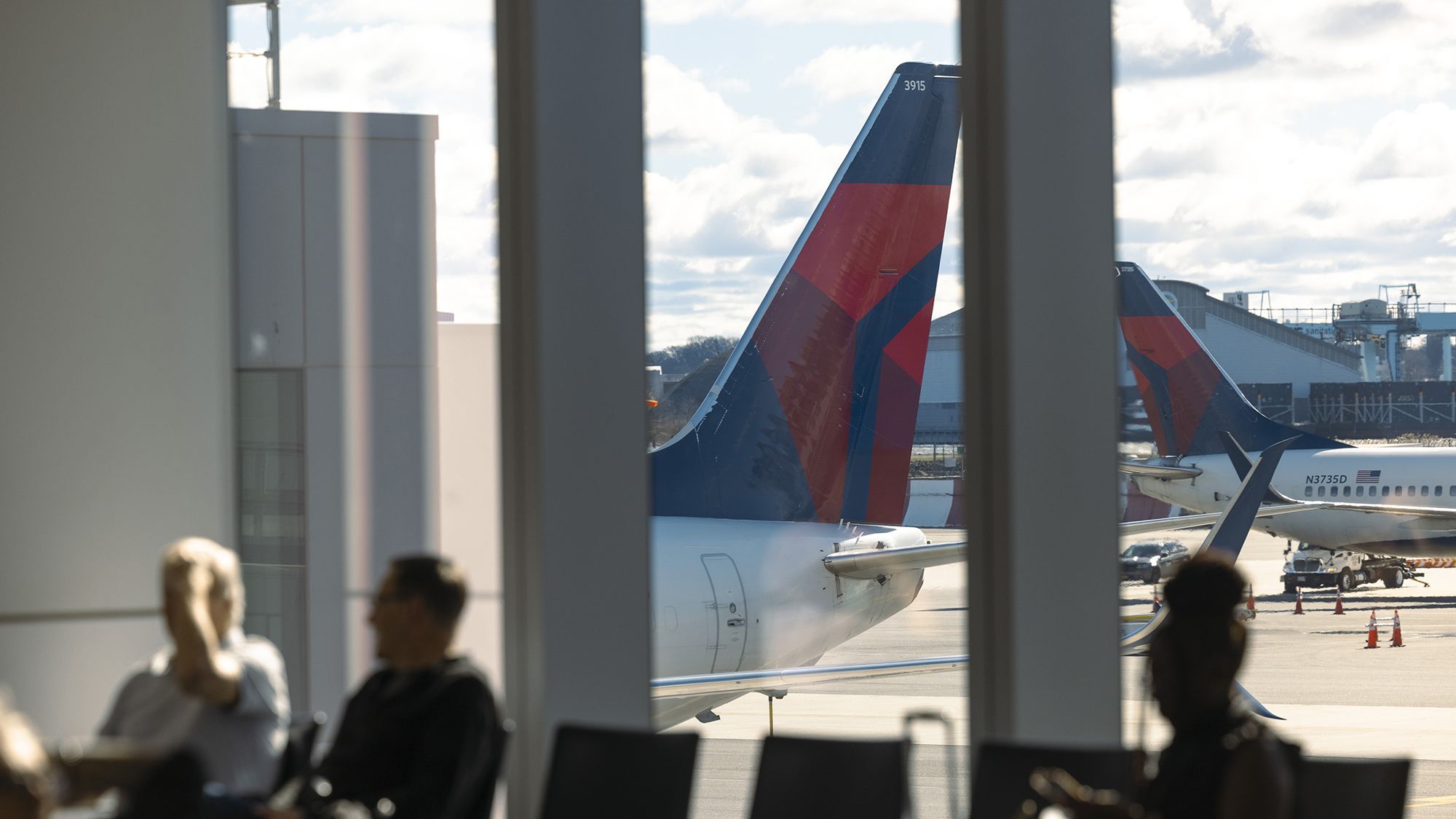 Delta Air Lines planes line up at New York's LaGuardia Airport in an April 2024 photo.
