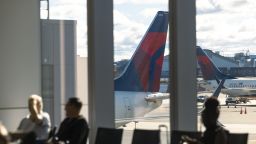 Delta planes at Terminal C of LaGuardia Airport (LGA) in the Queens borough of New York, US, on Sunday, April 7, 2024. Delta Air Lines Inc. is expected to release earnings figures on April 10.