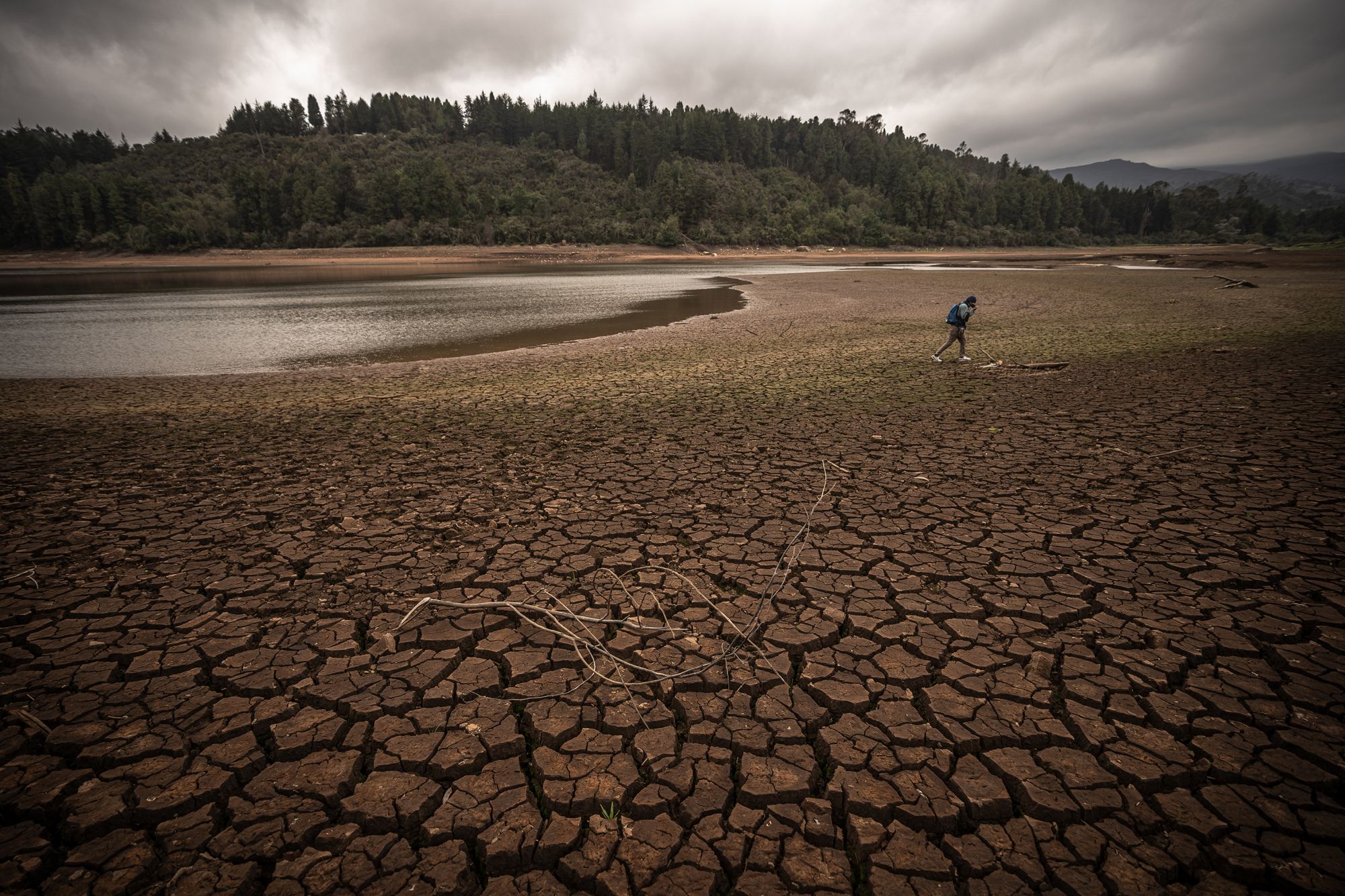 A dry section of the reservoir bed at Embalse La Regadera in the town of Usme in Bogotá, Colombia, on April 8, 2024.