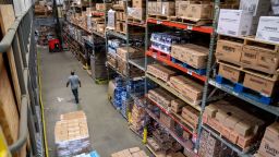 Workers stock shelves at the George J. Falter Company Inc. warehouse in Baltimore, Maryland, US, on Tuesday, April 9, 2024. The US Census Bureau is scheduled to release wholesale inventories figures on April 10.