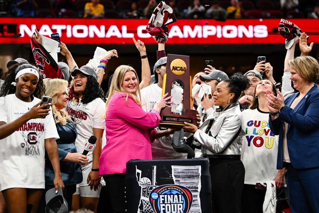 Staley and the Gamecocks receive the trophy on court for the third time in program history.