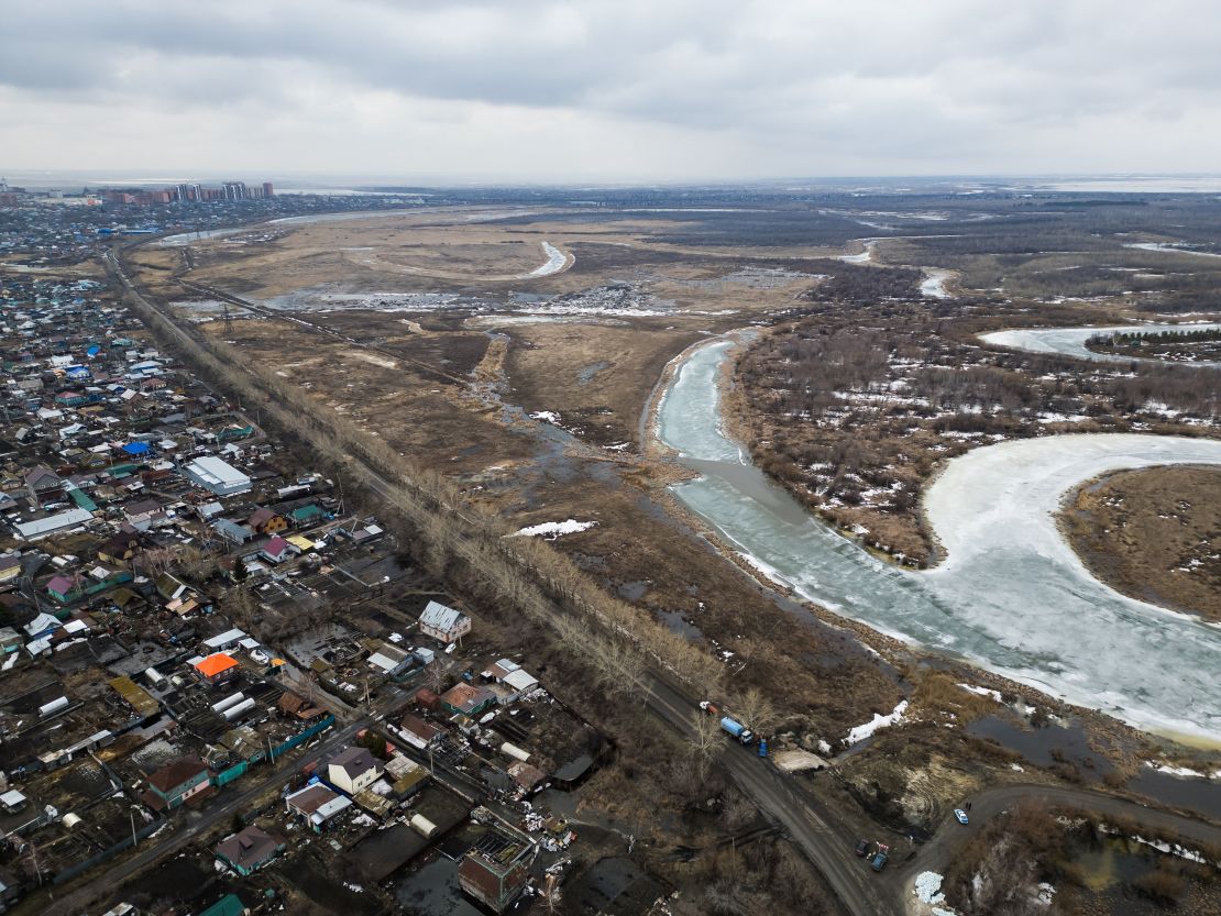 An aerial view shows the edge of the Kazakh city of Petropavl on Wednesday.