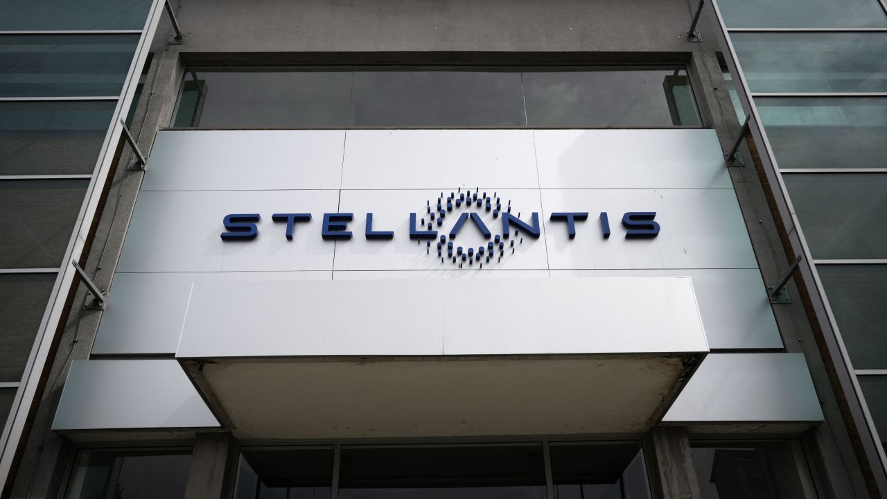 A picture shows the logo of auto giant Stellantis at the Stellantis Mirafiori plant in Turin, on April 10, 2024. (Photo by MARCO BERTORELLO / AFP) (Photo by MARCO BERTORELLO/AFP via Getty Images)