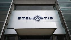 A picture shows the logo of auto giant Stellantis at the Stellantis Mirafiori plant in Turin, on April 10, 2024. (Photo by MARCO BERTORELLO / AFP) (Photo by MARCO BERTORELLO/AFP via Getty Images)