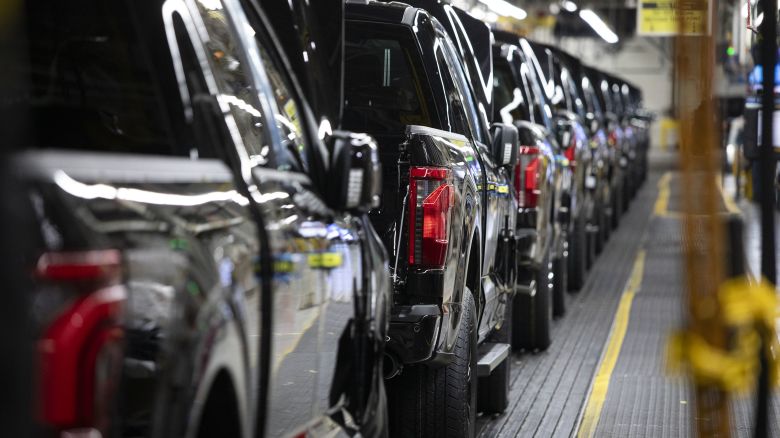 DEARBORN, MICHIGAN - APRIL 11: New Ford F-150 trucks go through the assembly line at the Ford Dearborn Plant on April 11, 2024 in Dearborn, Michigan. Both the new F-150 and the all-new Ford Ranger trucks were launched today at a celebratory event at the Dearborn plant. (Photo by Bill Pugliano/Getty Images)