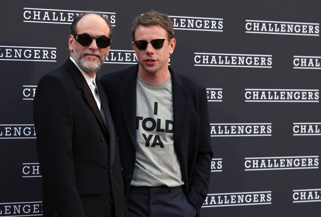 Pictured here with "Challengers" director Luca Guadagnino, designer Jonathan Anderson (right) in a piece straight out of the movie's wardrobe department.