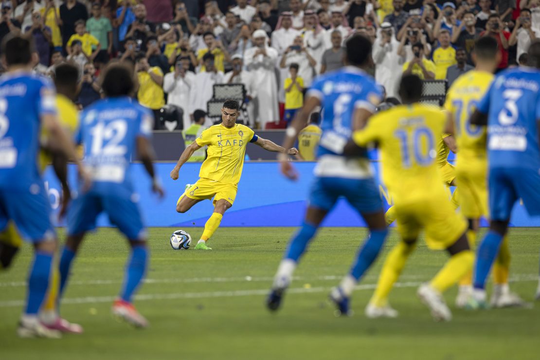 Ronaldo takes a free-kick against Al-Hilal last month.