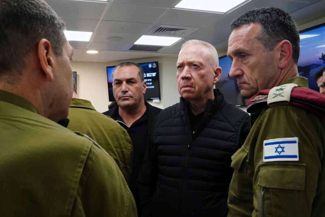 Israeli Defense Minister Yoav Gallant (second right) attends the Israel's war cabinet meeting on Sunday.