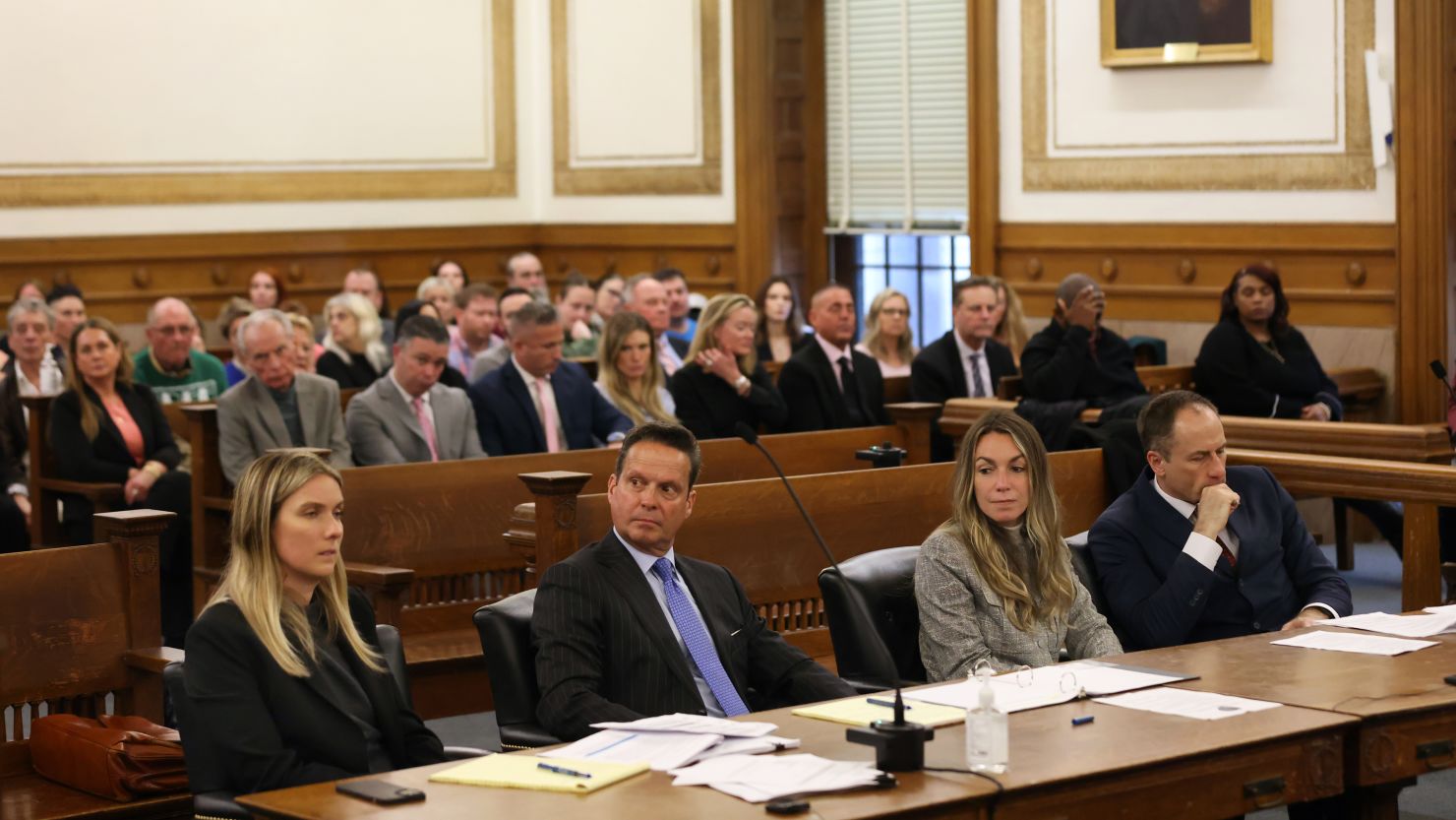 Defendant Karen Read, third from left, with her attorneys Elizabeth Little, Alan Jackson and David Yannetti at a pre-trial hearing this month.