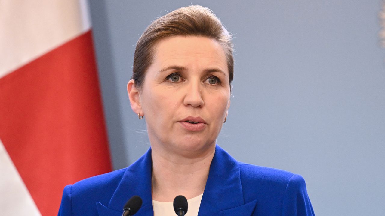 Danish Prime Minister Mette Frederiksen addresses a joint press conference with the Polish prime minister following talks in Warsaw, Poland on April 15, 2024. (Photo by Sergei GAPON / AFP) (Photo by SERGEI GAPON/AFP via Getty Images)